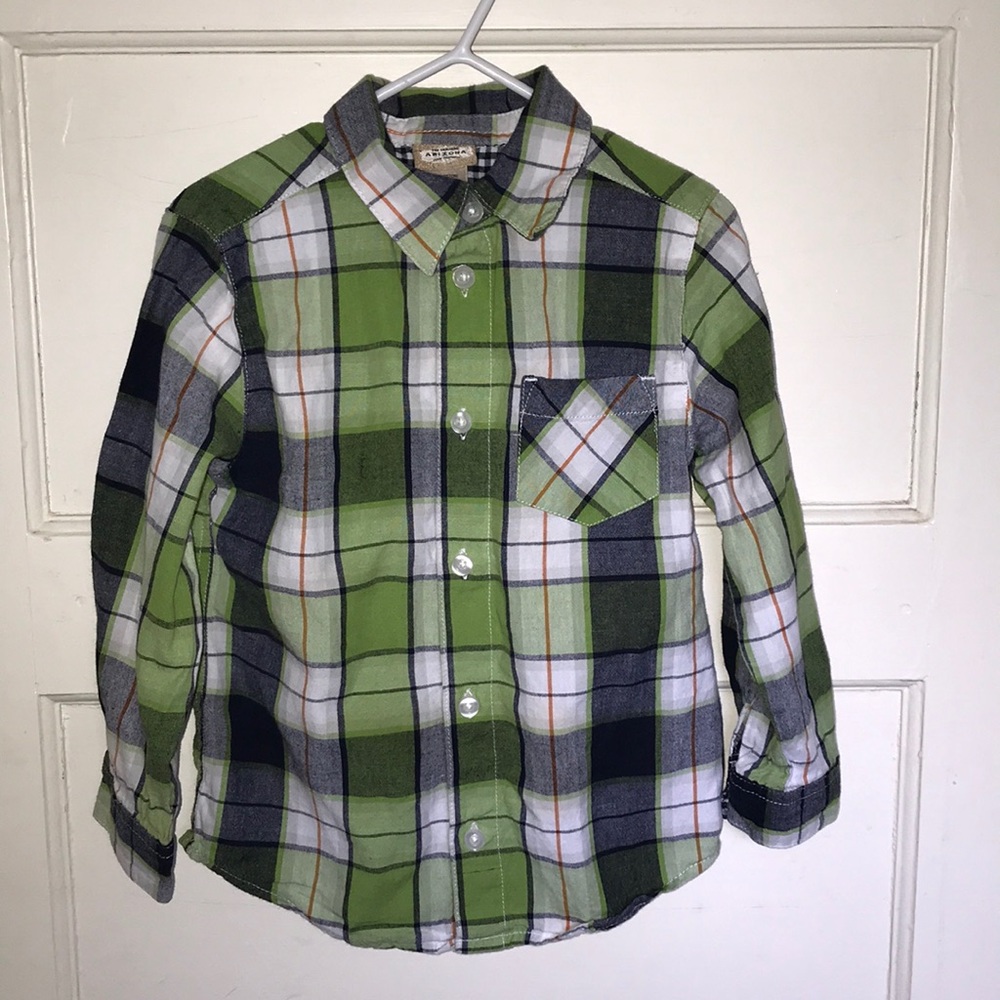 Arizona boys 4T green and gray plaid shirt